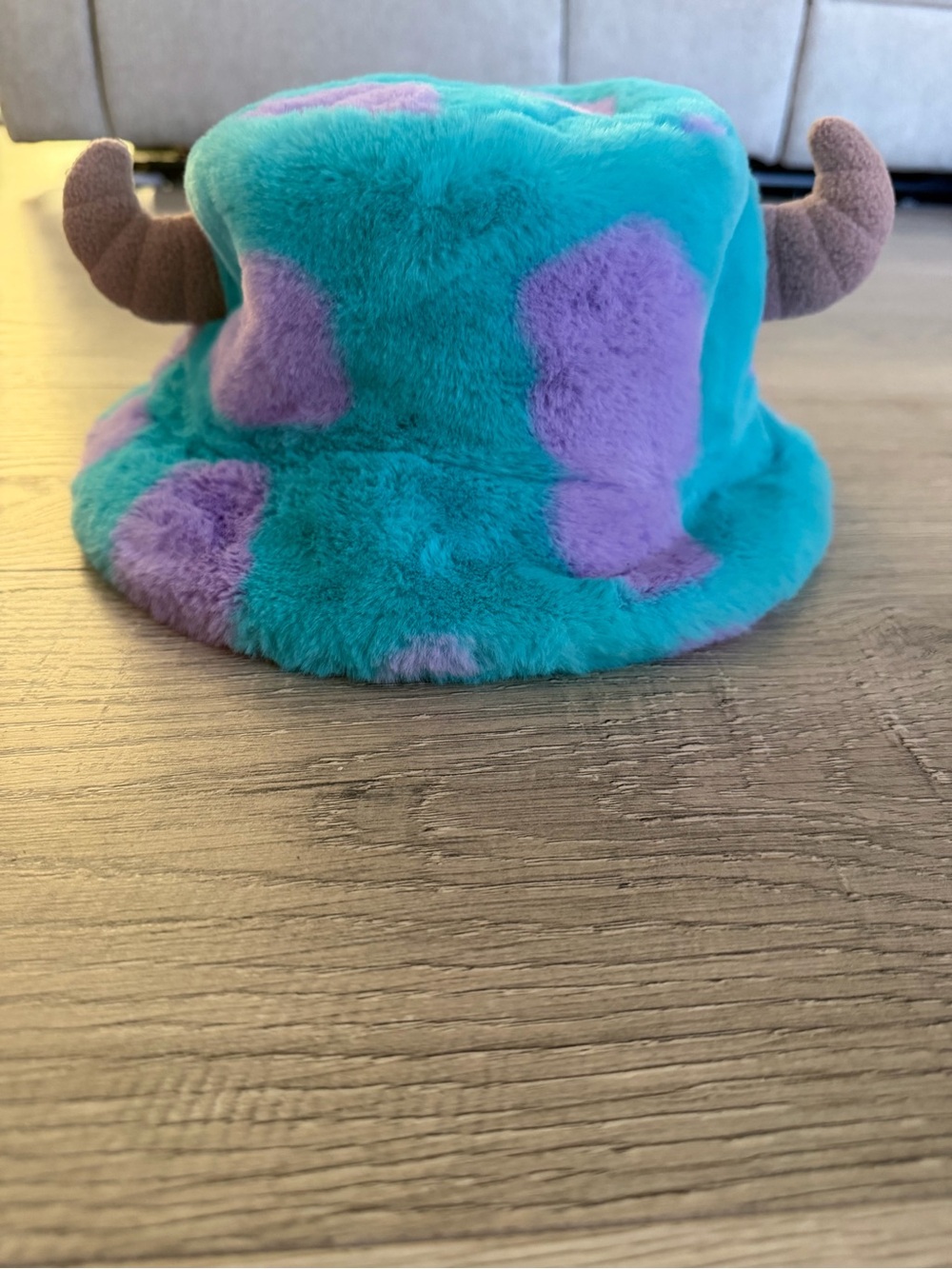 Disney Plush Monster Bucket Hat in Teal with Purple Spots and Brown Horns